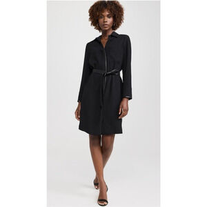 Vince Dress Medium Womens Black Knee Leather Trim Dress